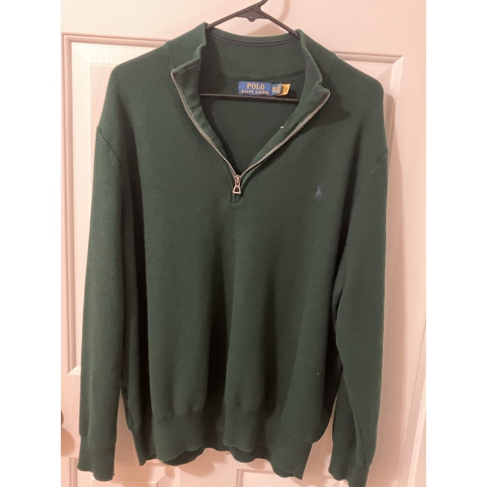 POLO RALPH LAUREN Hunter Green Cotton Estate Rib Half Zip Pullover Sweater XXL